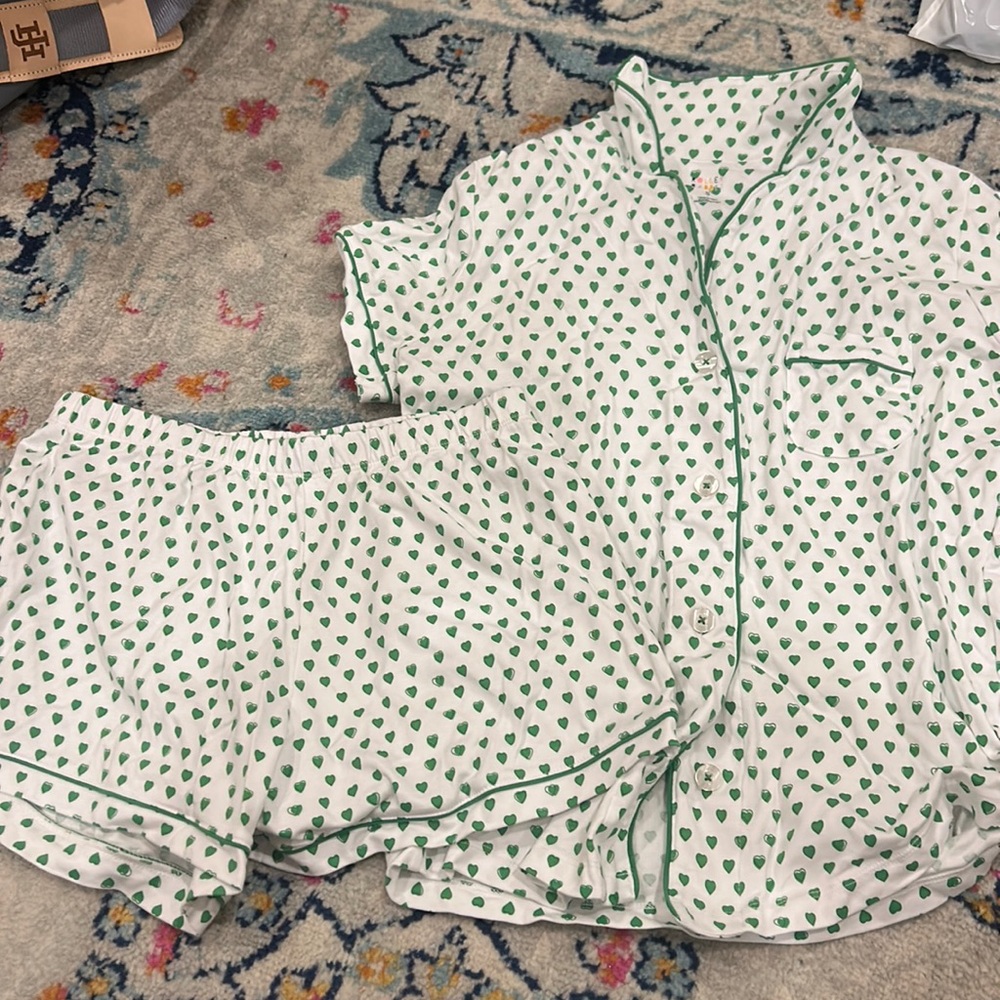 Roller Rabbit Green Heart Polo PJ Set Size S